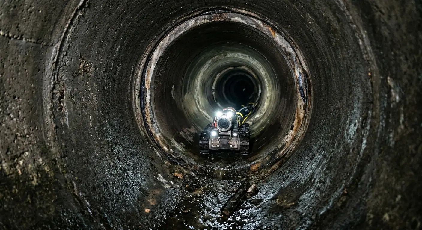 Robotic sewer camera inspecting pipe interior for Drain Snake Service in Lee